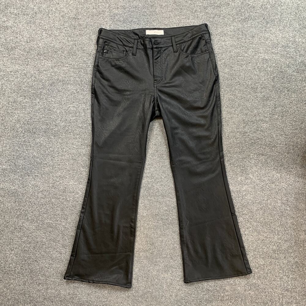 KanCan Pants Womens 15/31 Black Allie Mid Rise Faux Leather Flare Leg Zip Fly